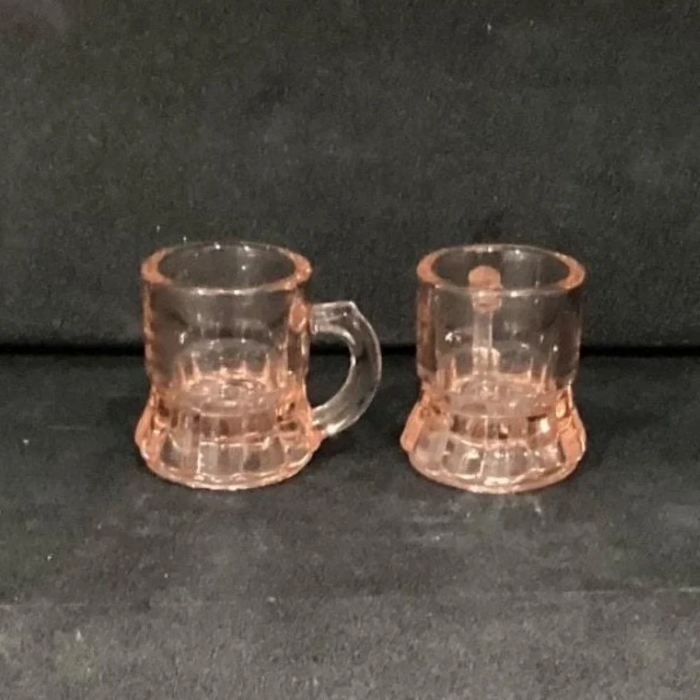 Federal Glass Pink Mini Shot Glasses, Set of 2, Depression Era Toothpick Holders